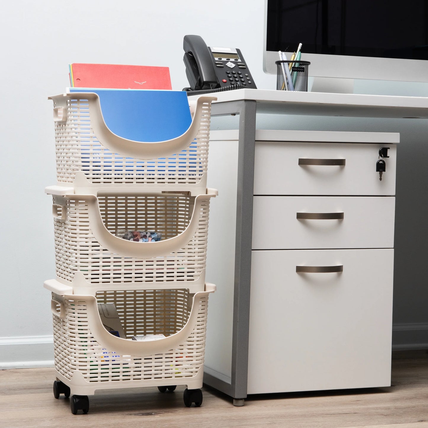 Plastic Storage Cart, Kitchen Storage, Rolling, Toy Storage, Laundry, Kitchen, Ivory