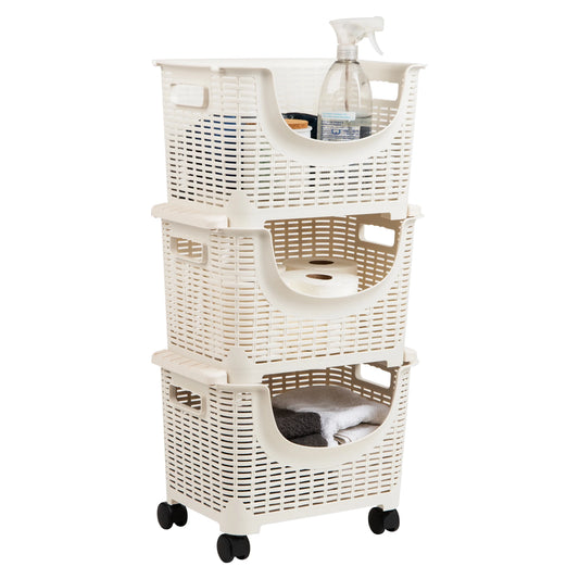 Plastic Storage Cart, Kitchen Storage, Rolling, Toy Storage, Laundry, Kitchen, Ivory