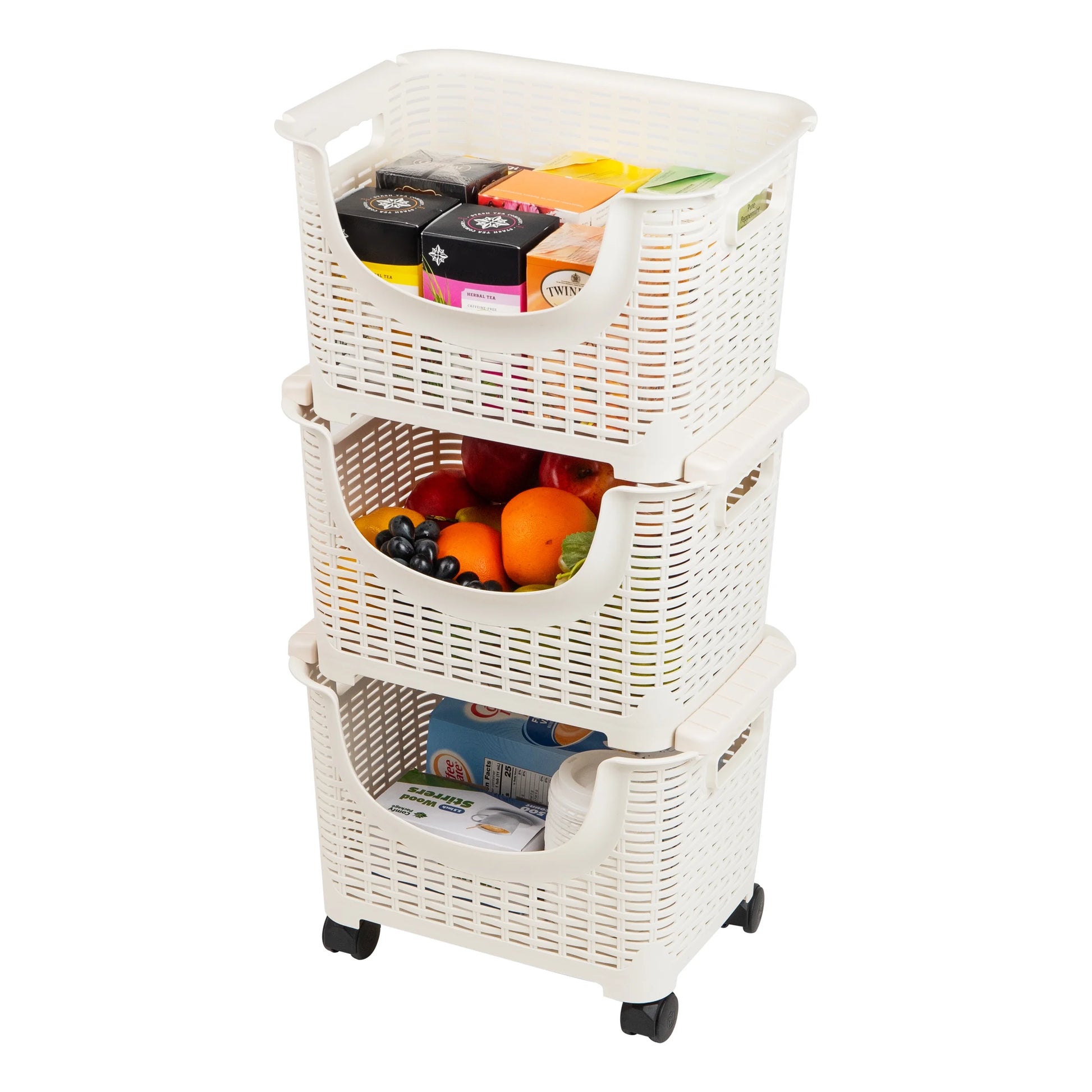 Plastic Storage Cart, Kitchen Storage, Rolling, Toy Storage, Laundry, Kitchen, Ivory