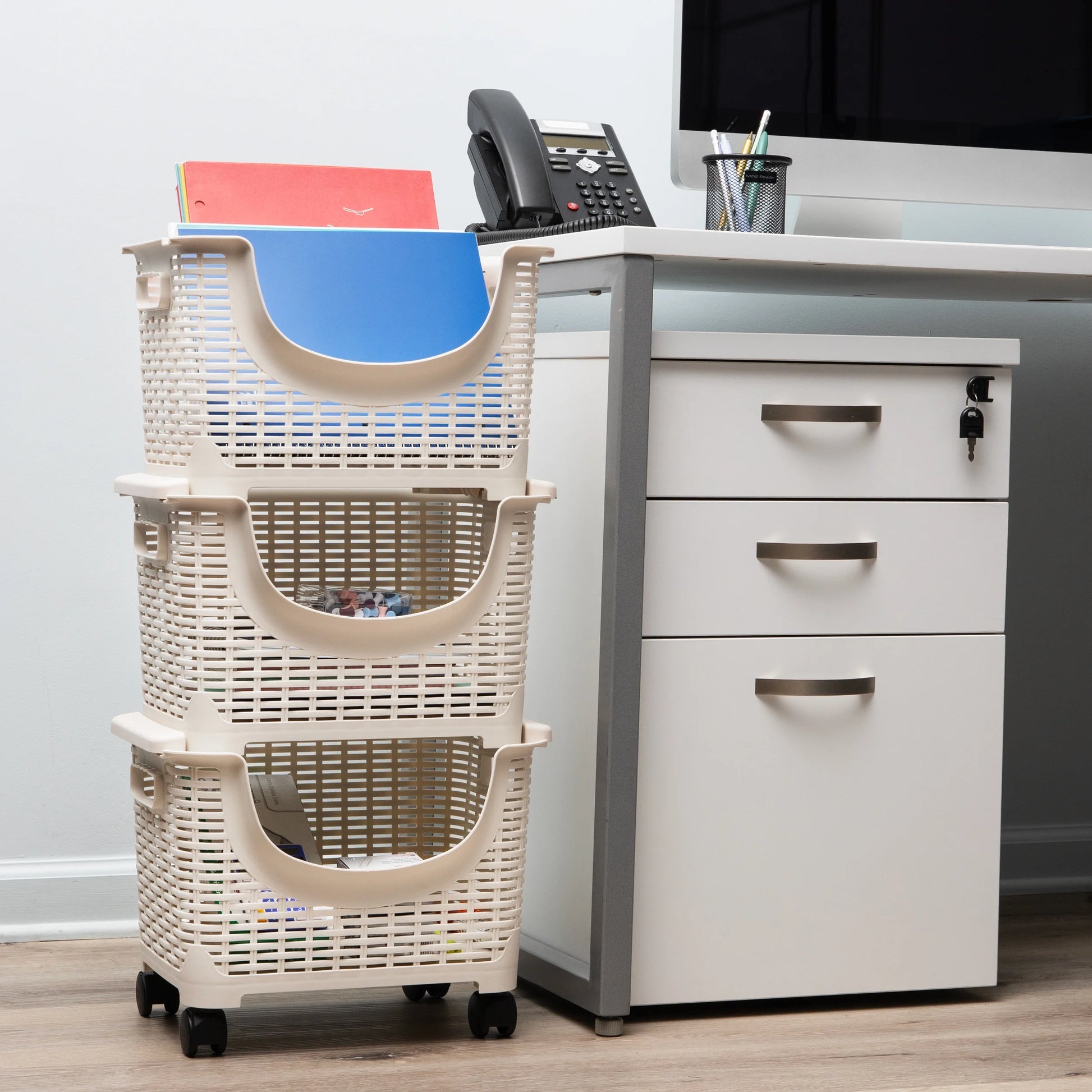 Plastic Storage Cart, Kitchen Storage, Rolling, Toy Storage, Laundry, Kitchen, Ivory